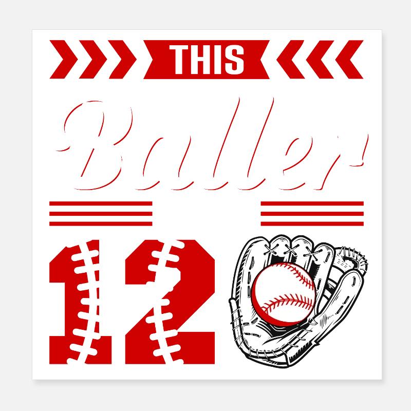Jungen 12. Geburtstag - Baselball Poster 20x20 cm