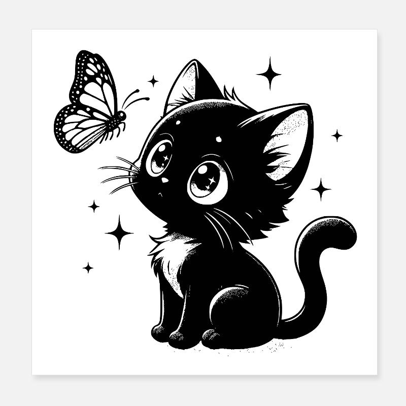 Cat with Butterfly Poster 8" x 8" (20x20 cm)