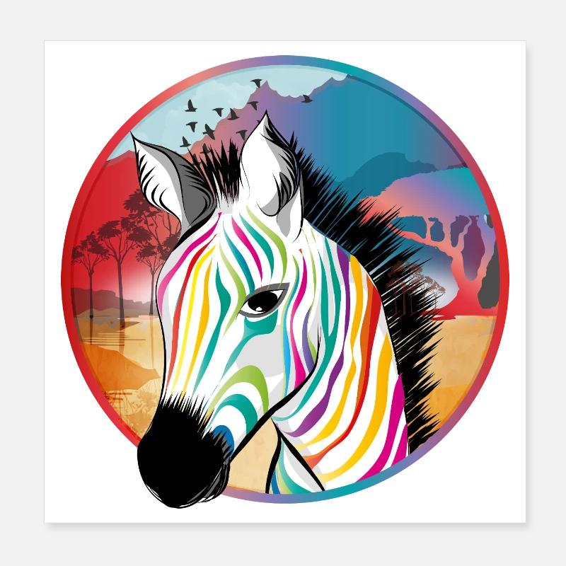 Buntes Zebra vor farbenfroher Savanne Poster 20x20 cm