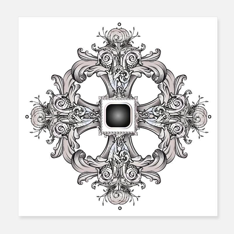 Arabesque ornament with baroque flair in grey Poster 8" x 8" (20x20 cm)
