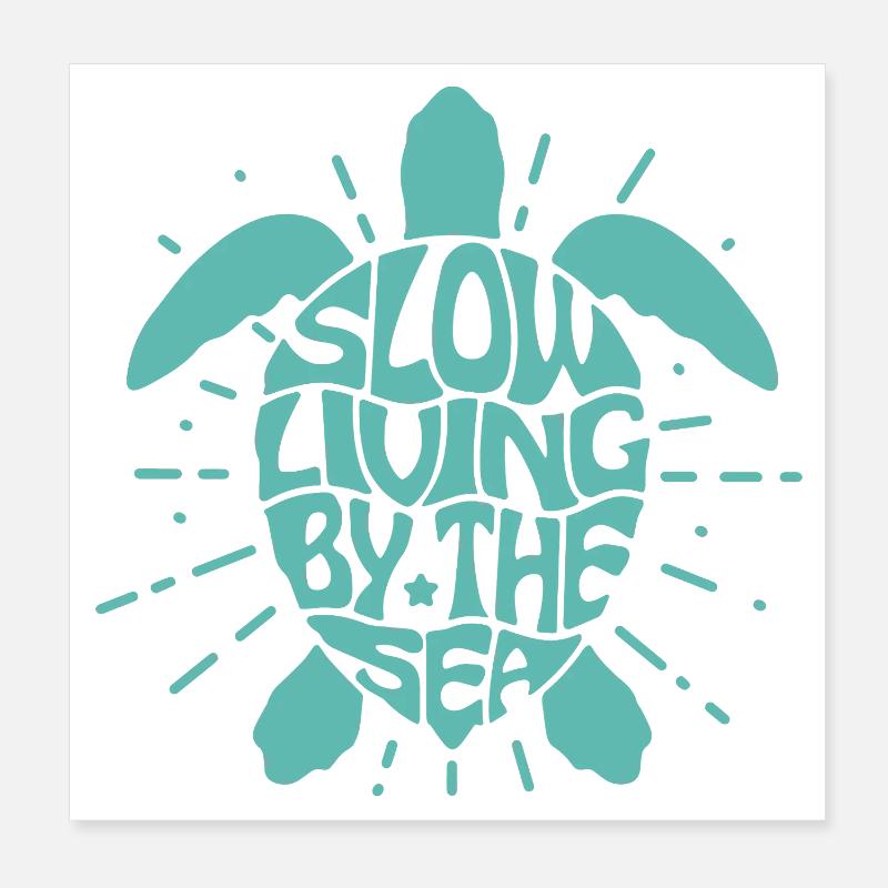 Meeresschildkröte lebt langsam am Meer Illustration - Poster 20x20 cm - Weiß