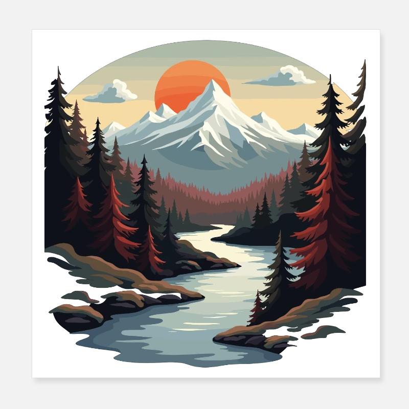 Paradis de montagne avec coucher de soleil Poster 20 x 20 cm