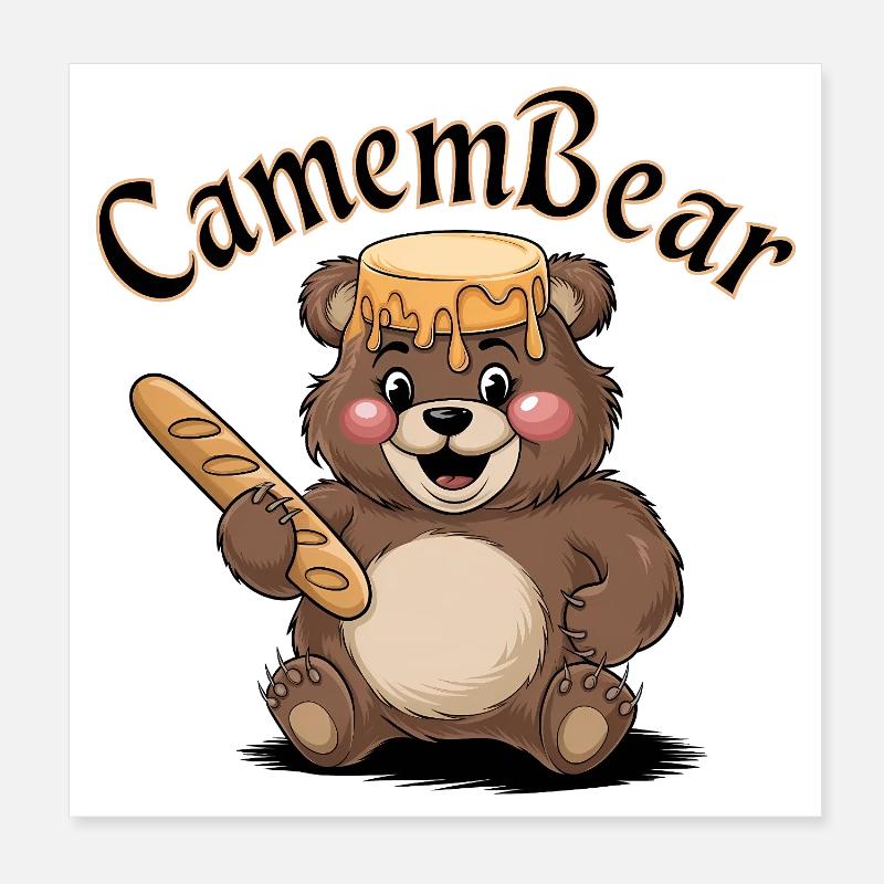 Bär mit Honig und Baguette Poster 20x20 cm