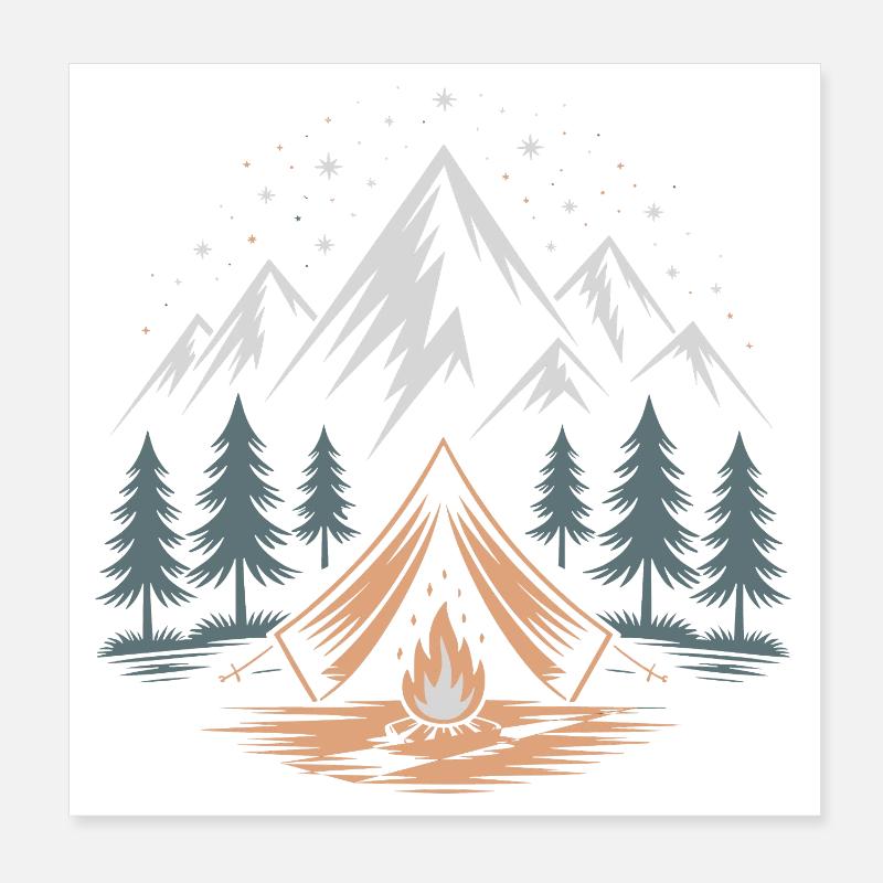 Aventure en montagne avec feu de camp Poster 20 x 20 cm