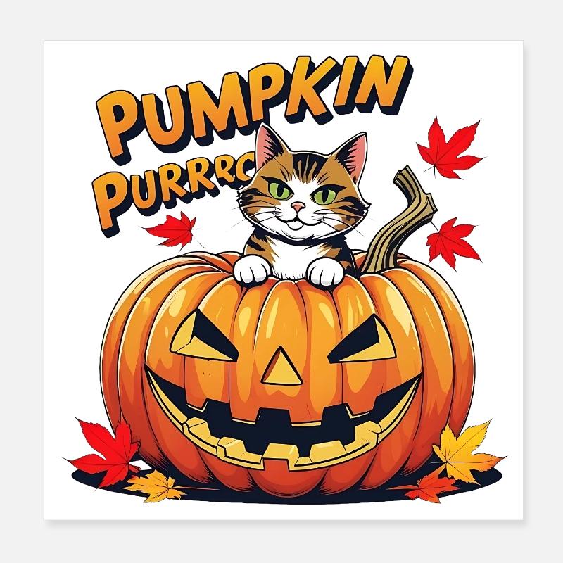 Conception de citrouille d’Halloween pour chat Poster 20 x 20 cm