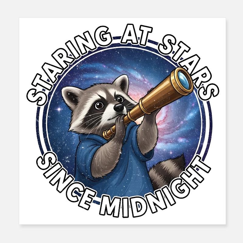 Raton laveur de l’espace avec télescope Poster 20 x 20 cm