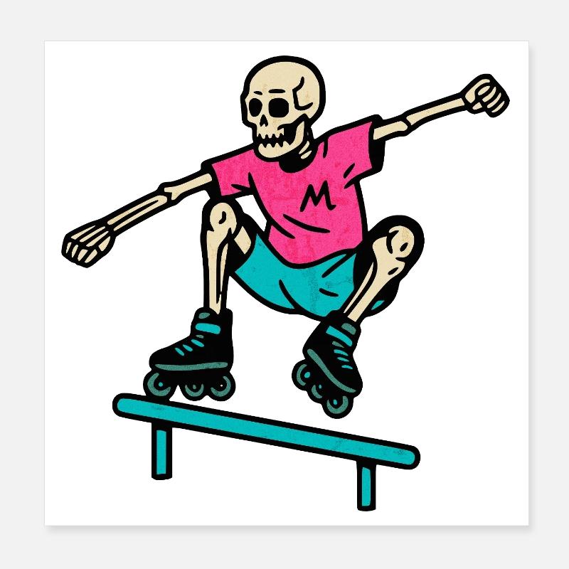 Neon skeleton grinds on inline skates Poster 8" x 8" (20x20 cm)