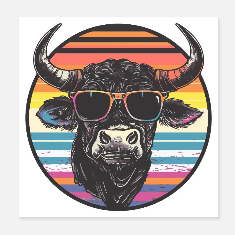 Bison décontracté avec lunettes de soleil Poster 20 x 20 cm