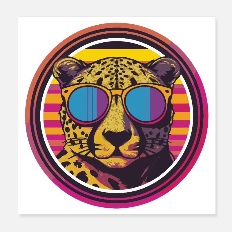 Leopard mit Sonnenbrille im Retro-Stil Poster 20x20 cm