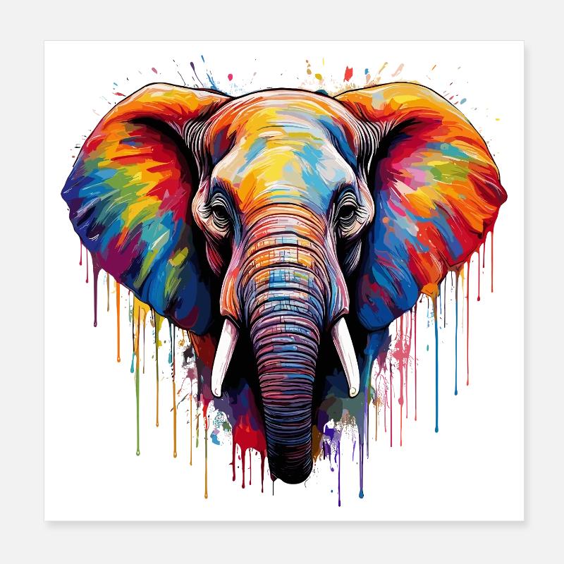 L’art vivant de l’éléphant dans un jeu de couleurs Poster 20 x 20 cm