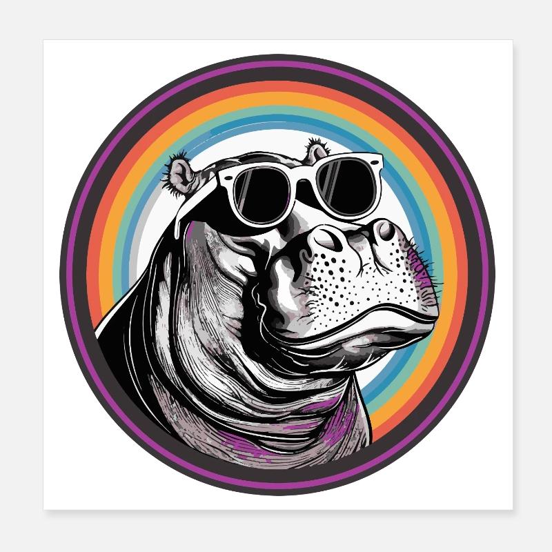 Hippopotamus Sunglasses Comic Poster 8" x 8" (20x20 cm)