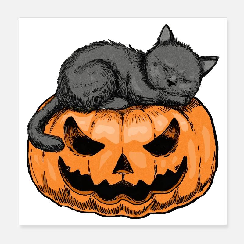 Chat endormi Halloween Design Poster 20 x 20 cm