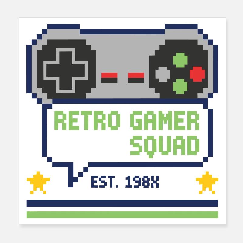 Retro Gamer Squad - for gamers - Poster 8" x 8" (20x20 cm) - white