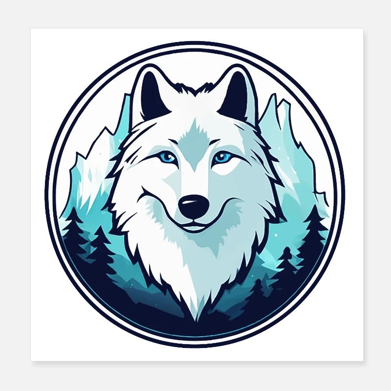 Polarwolf (Kopf) - Poster 20x20 cm - Weiß