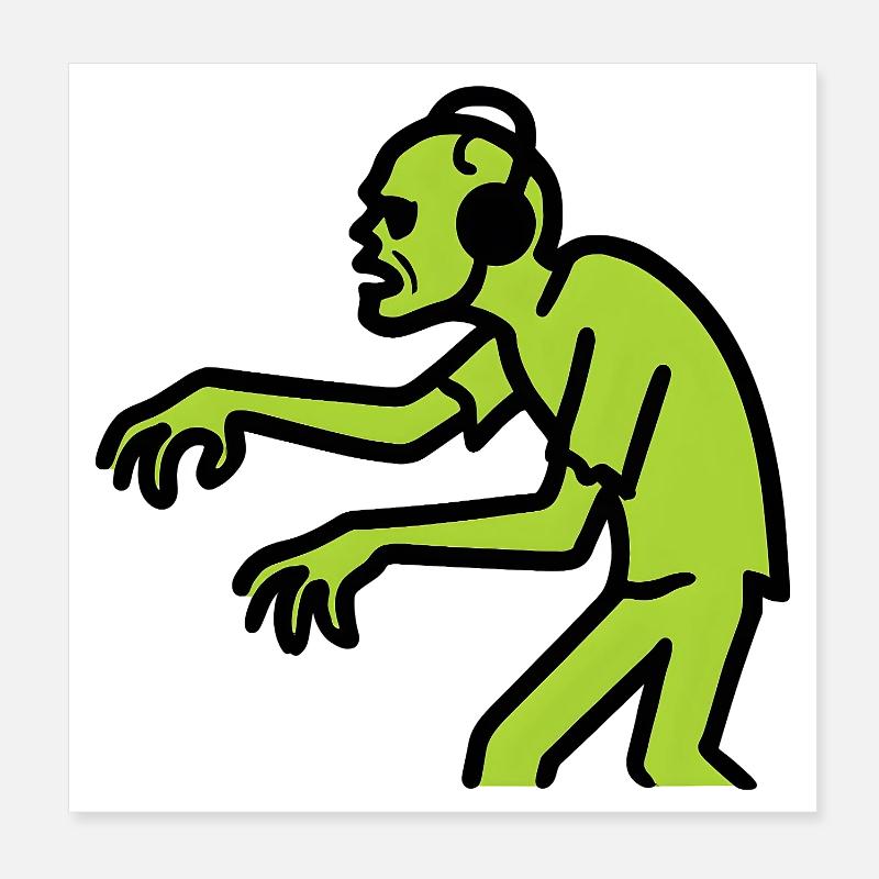 Zombie DJ Néon Vert Poster 20 x 20 cm