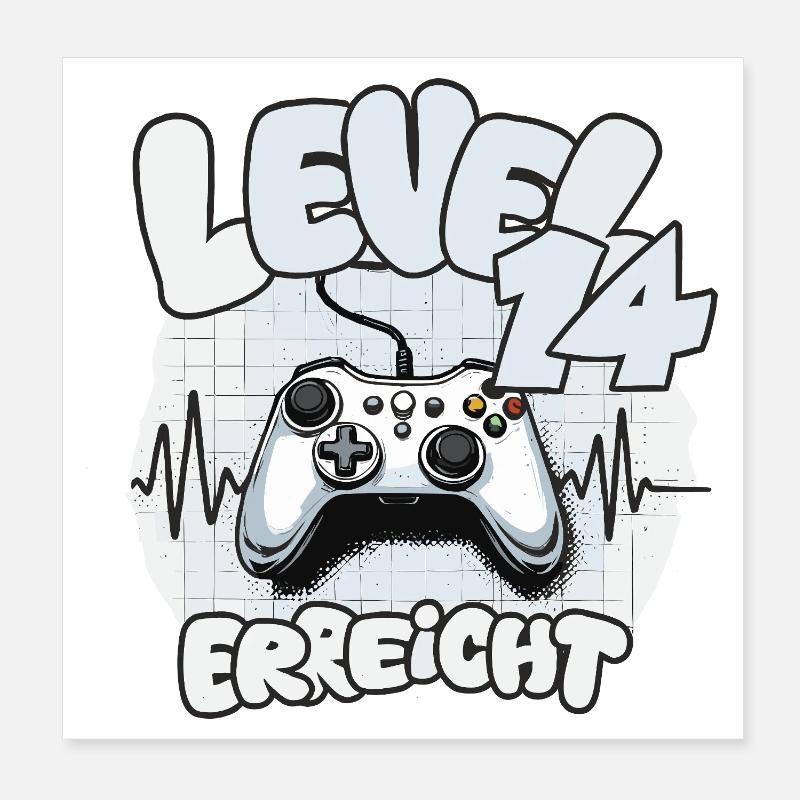Level 14 Reached Controller Joypad Heartbeat Poster 8" x 8" (20x20 cm)