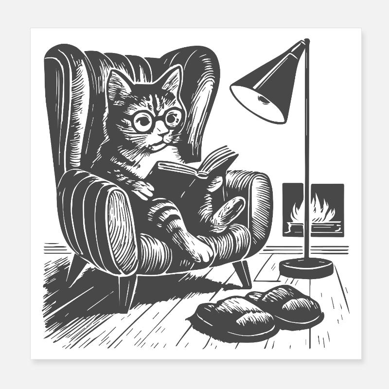 Chat dans le salon en train de lire Poster 20 x 20 cm