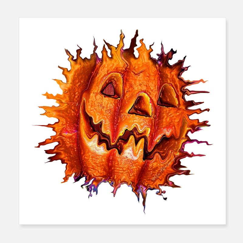 Pumpkin Jackolantern Halloween Orange Fire Flames Poster 8" x 8" (20x20 cm)