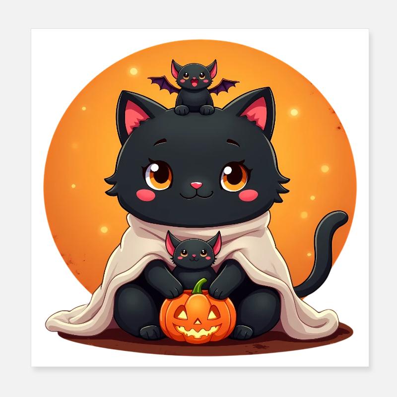 Chat d’Halloween avec citrouille d’Halloween Poster 20 x 20 cm