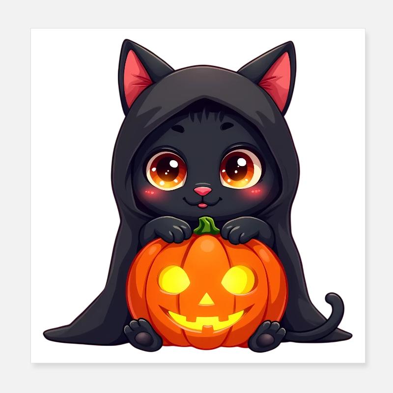 Chat d’Halloween avec citrouille d’Halloween Poster 20 x 20 cm