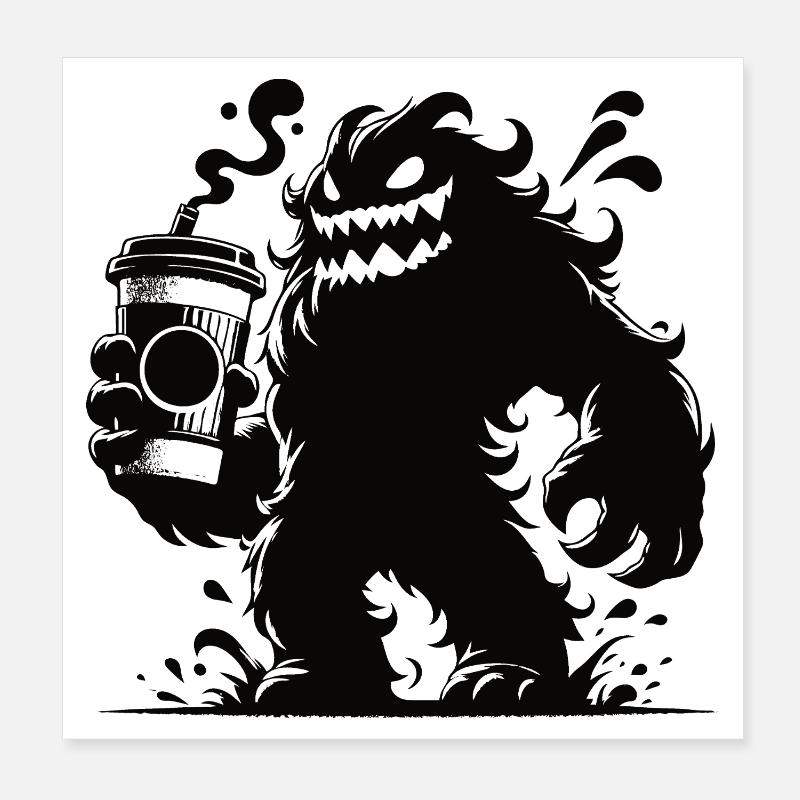 Lustiges Kaffeemonster Comic Design Poster 20x20 cm