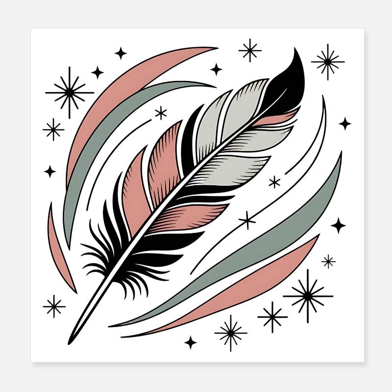Boho Soul Feather Poster 8" x 8" (20x20 cm)