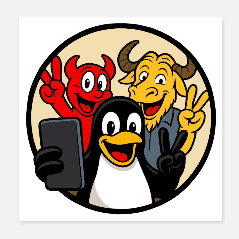 Smoking, Beastie & GNU Selfie Poster 20x20 cm