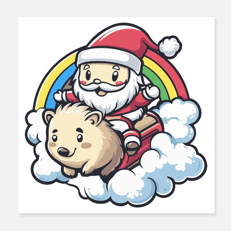 Hérisson Père Noël Noël Poster 20 x 20 cm