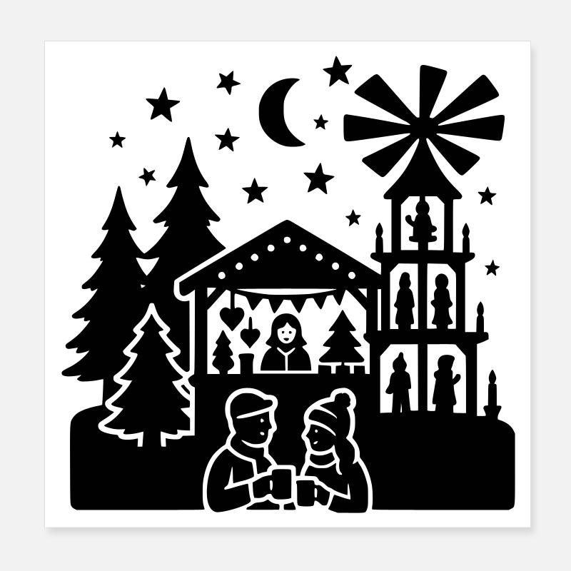 weihnachtsmarkt silhouette Poster 20x20 cm