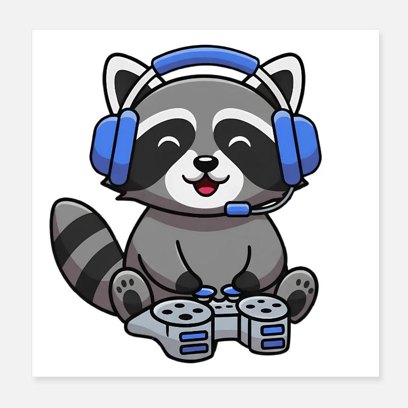 Waschbär beim Gamen Poster 20x20 cm