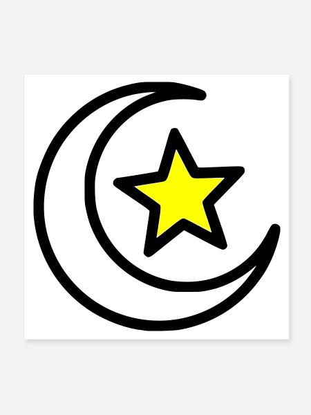 Mondsichel & Stern | Islamisches Symbol Line Art - Poster 20x20 cm - Weiß - Vorne