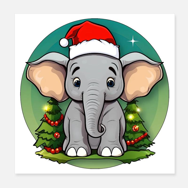 Éléphant Noël / Père Noël Éléphant Poster 20 x 20 cm