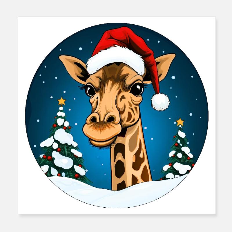 Girafe du Père Noël Poster 20 x 20 cm