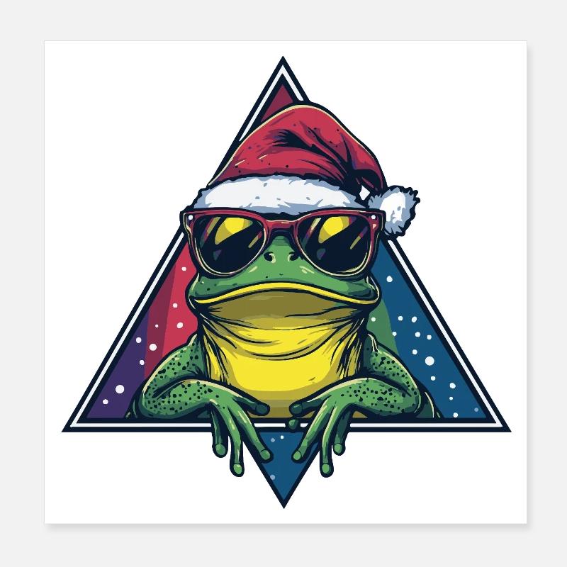Frosch im Santa Triangle Poster 20x20 cm