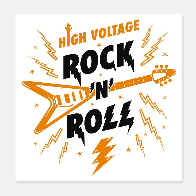 High Voltage Rock N Roll Guitar Poster 8" x 8" (20x20 cm)