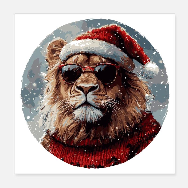 Lion Noël drôle, cool Poster 20 x 20 cm