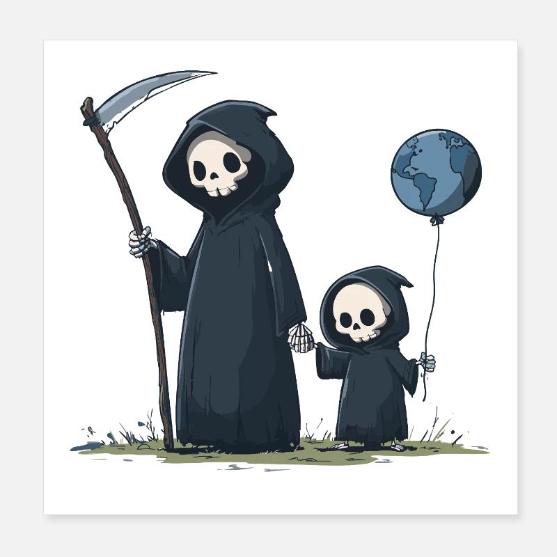 Faucheuse mignonne avec un enfant Poster 20 x 20 cm