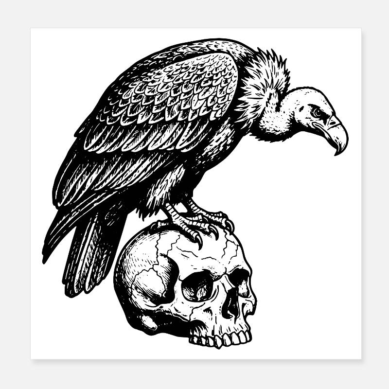 Vulture sitting on the skull. Poster 8" x 8" (20x20 cm)
