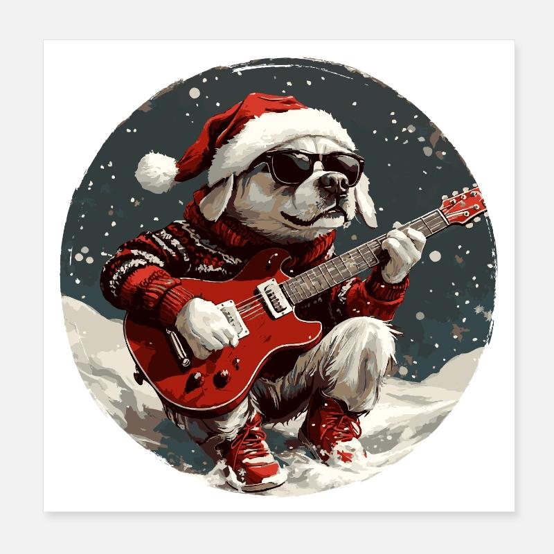 Guitare de Noël de Labrador Dog Poster 20 x 20 cm