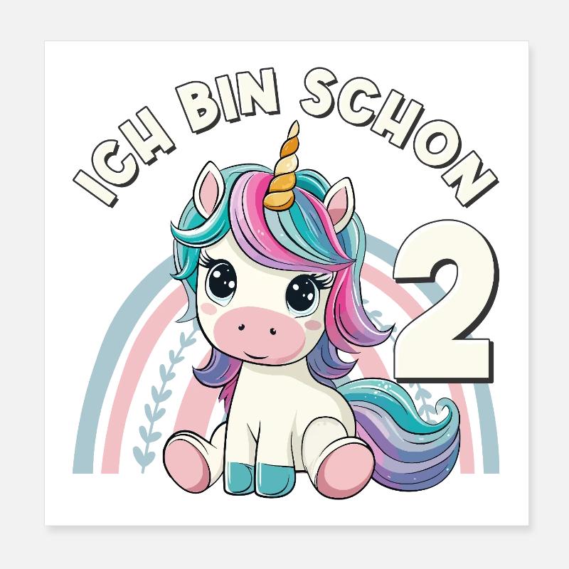 2. Geburtstag Einhorn Regenbogen Süß Niedlich Poster 20x20 cm