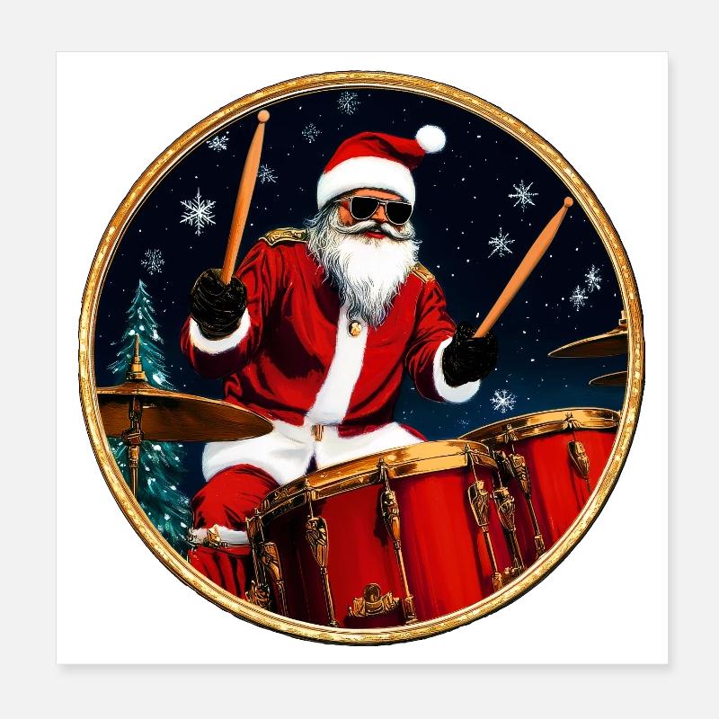Drummer Christmas Poster 8" x 8" (20x20 cm)