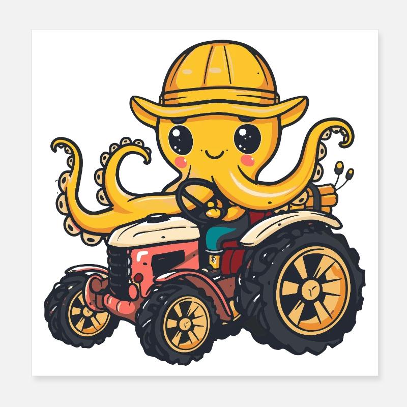 Oktopus Traktor Farmer Poster 20x20 cm