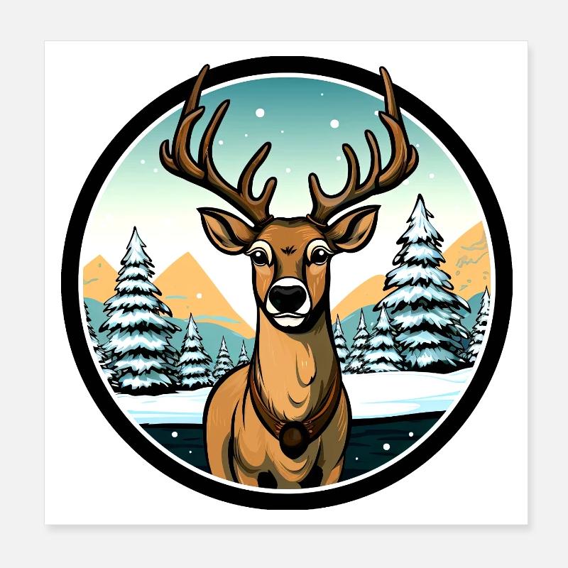 Style Hiver Cerf Poster 20 x 20 cm