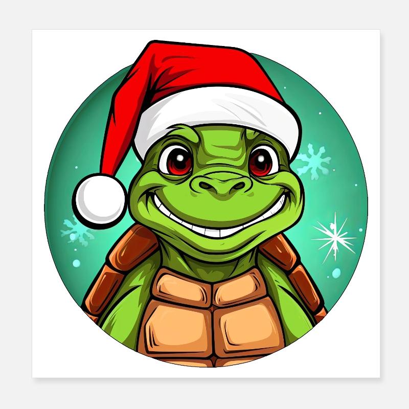 Santa Claus Turtle Poster 8" x 8" (20x20 cm)