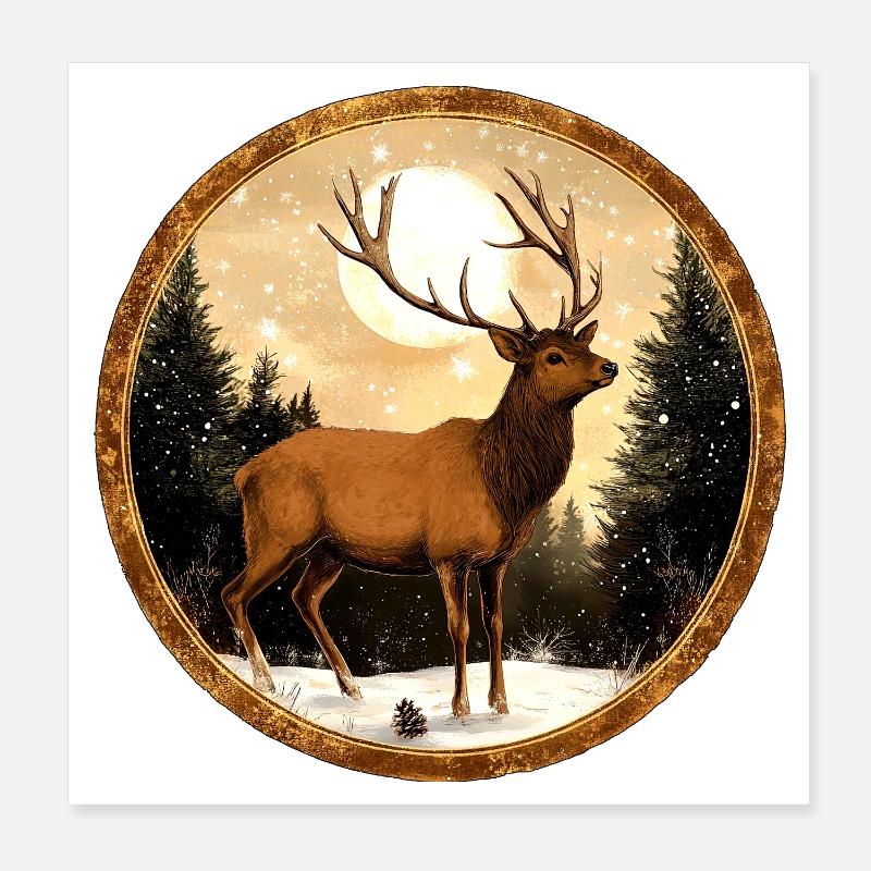 Hirsch im Schnee Poster 20x20 cm