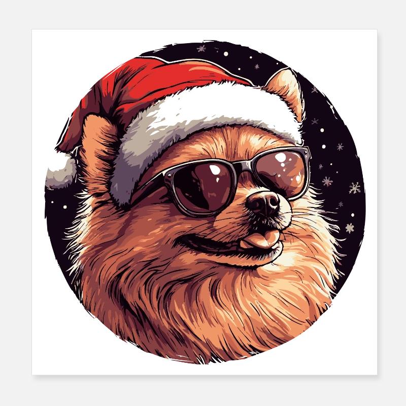 Cool dog with Santa hat Poster 8" x 8" (20x20 cm)