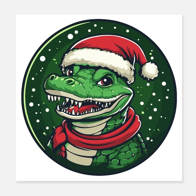 Alligator with Santa Hat Poster 8" x 8" (20x20 cm)