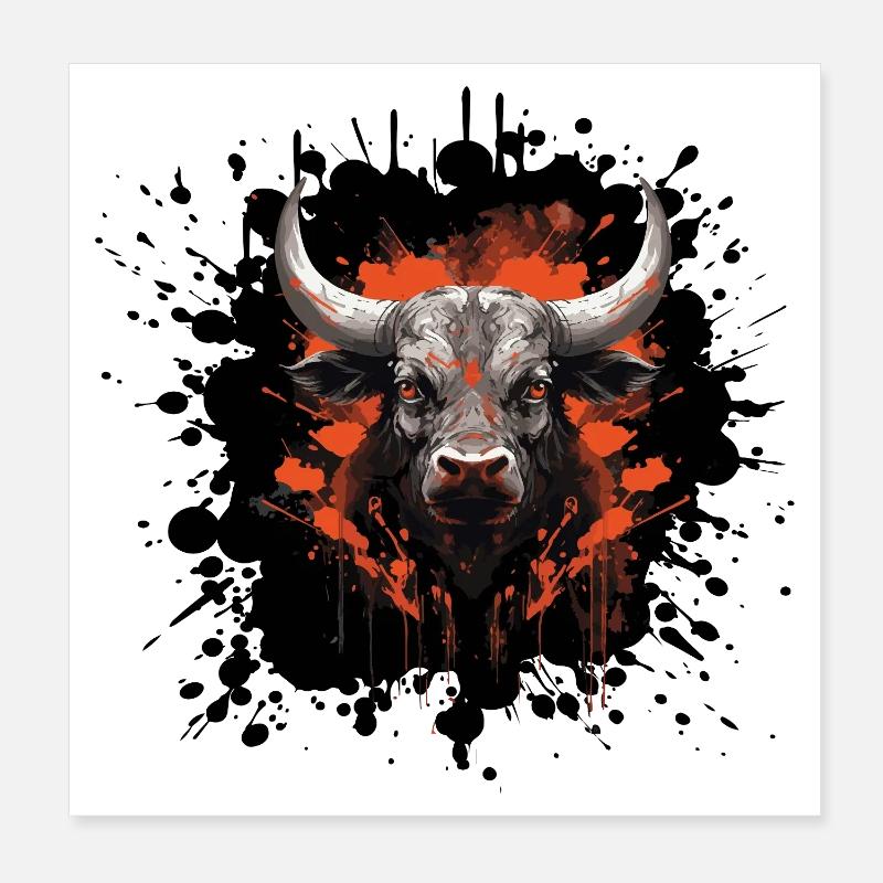 Stier Bull Klecks Poster 20x20 cm