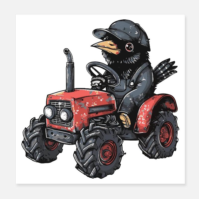 Rabe Krähe Traktor Farmer Poster 20x20 cm