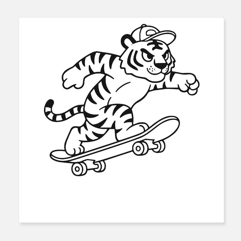 Rollender Tiger Skate Stil Poster 20x20 cm